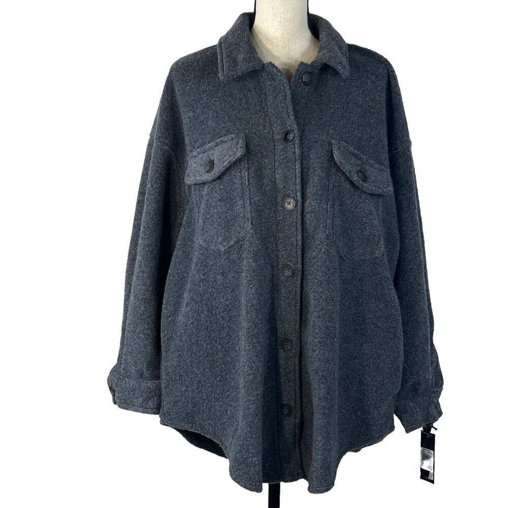 Black Tape Dex SZ X (0X) Fleece Jacket Button Up Long Sleeve Pockets Gray Womens